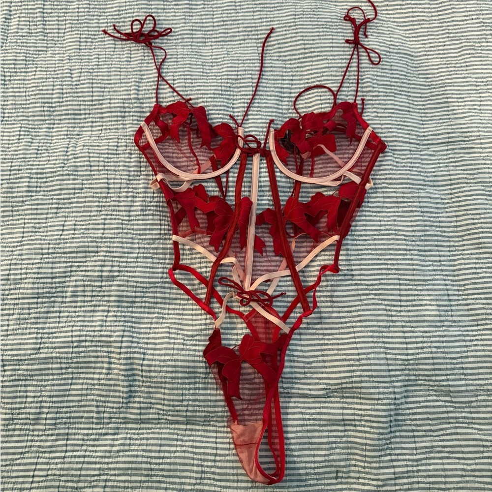 For Love And Lemons Red and Pink Lace Teddy